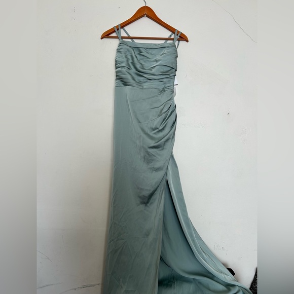 Azazie Desi sheath Halter Corset Stretch Satin Dress agave - Picture 6 of 9